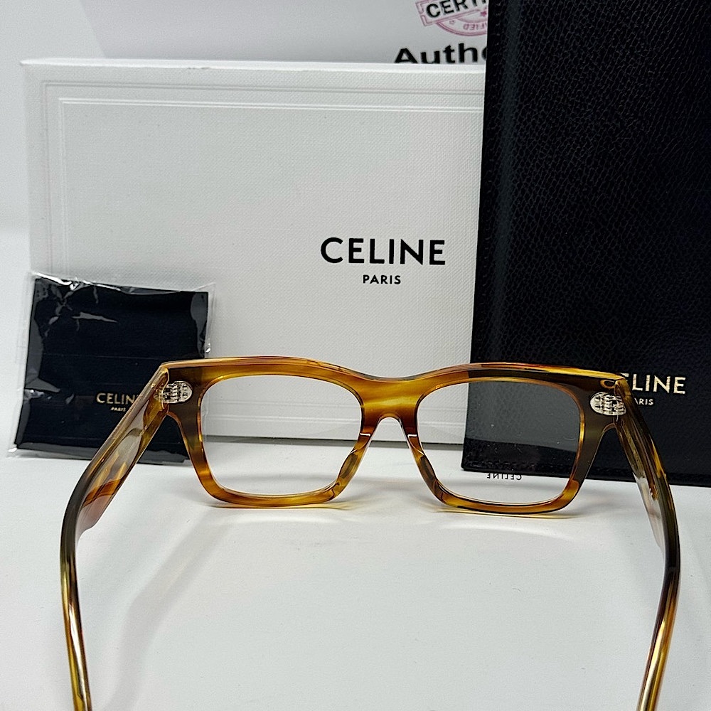NEW Celine CL50011F 56 Amber Brown Havana Unisex Eyeglasses Authentic - Picture 3 of 6